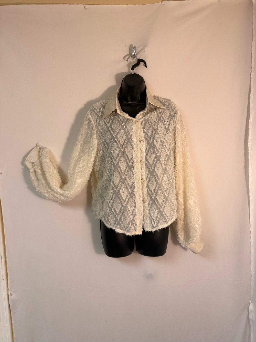 Wanted Cream Sheer Textured Button-Down Shirt
